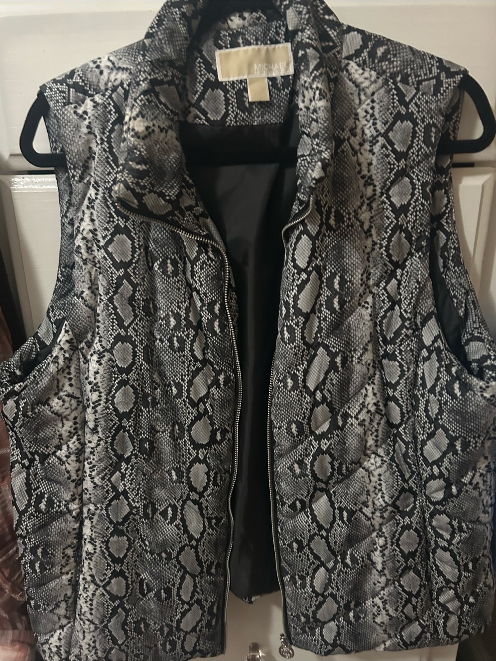 Michael Kors Black & Gray Snake-Print Quilted Vest